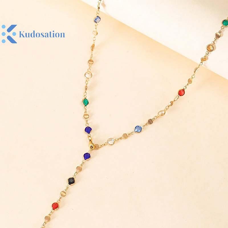 Kudosation Thời Trang Kính Nhiều Màu Sắc Dài Hình Chữ Y Vòng Cổ Kim Loại Xương Đòn Dây Xích Vàng Bạc Màu sel Vòng Cổ Đảng Cơ Thể Trang Sức