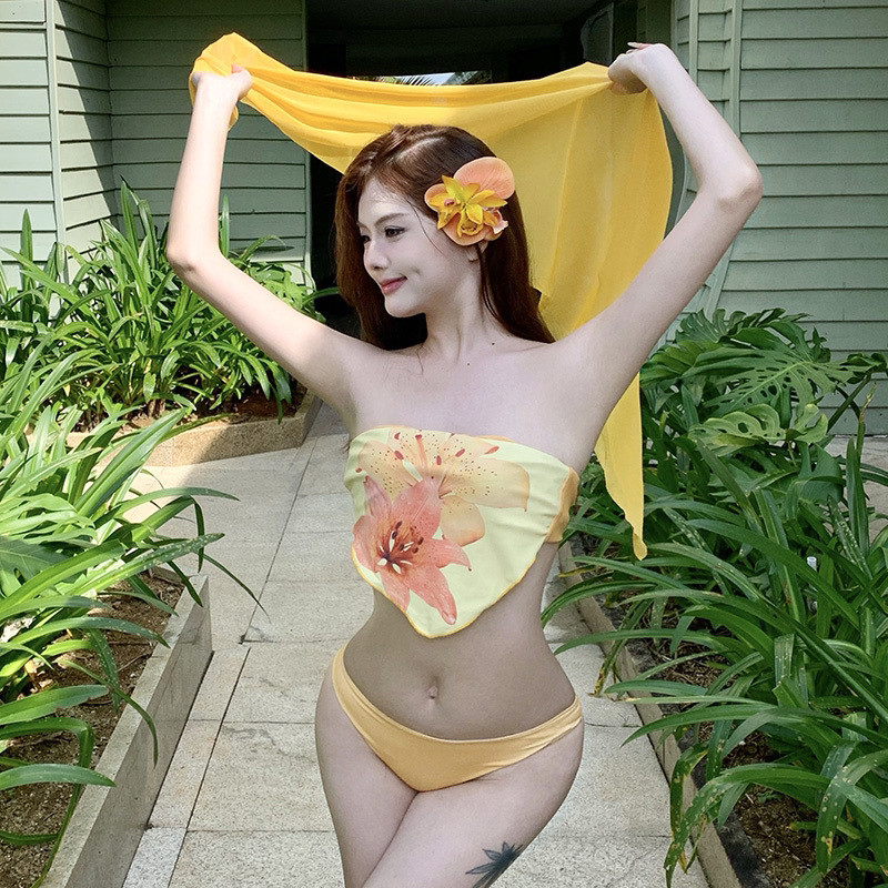 Đồ Bơi Nữ Chia Bikini Ba Mảnh Phù Hợp Với Ống Top Hot Spring Kỳ Nghỉ Nguyên Chất Desire Phong Cách Gợi Cảm Cô Gái Nóng bỏng