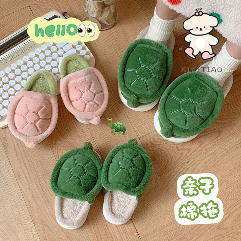 Xixitiao Cotton Dép Nam Nữ Lông Cừu Lót Sáng Tạo Vui Nhộn Nhỏ Rùa Đế Mềm Nhà Thời Trang Ấm Áp Thoải Mái