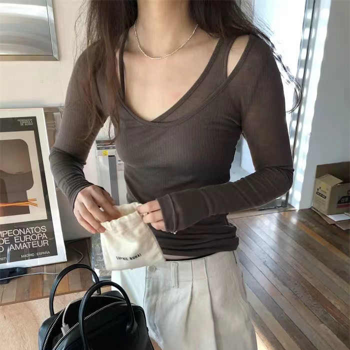 SUXI Áo thun dài tay màu trơn đơn giản dành cho nữ mùa xuân 250310