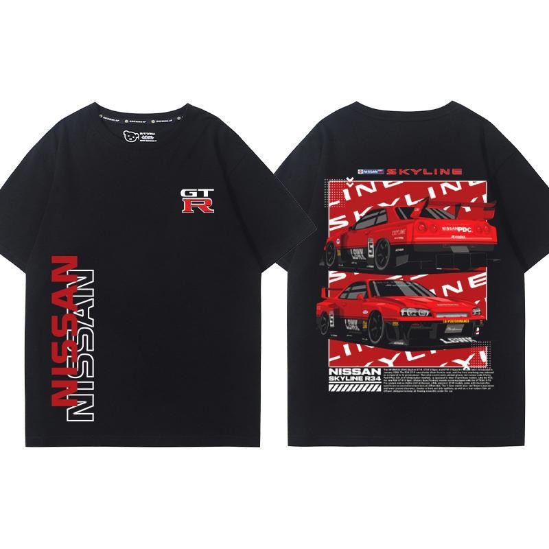 [Yếu tố cần thiết mùa hè] Áo thun Nissan Nhật Bản GTR God of War R35R34 Sửa đổi Hạm đội Áo thun hạng nặng Nam Nữ Nửa tay JDM Work Top Quần áo
