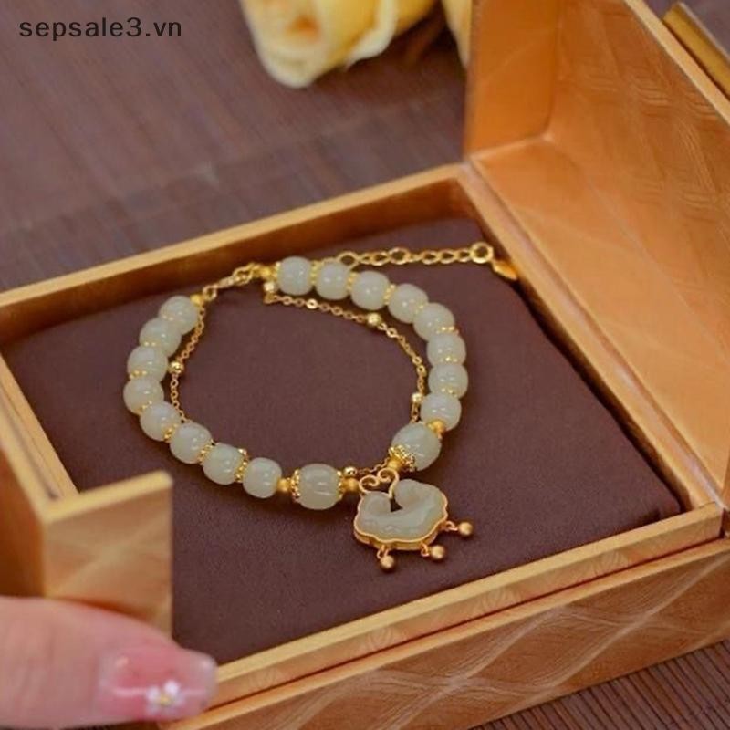 Vòng tay đính cườm phong cách Trung Quốc, mặt dây chuyền cổ điển, hạt trang sức, có thể điều chỉnh
