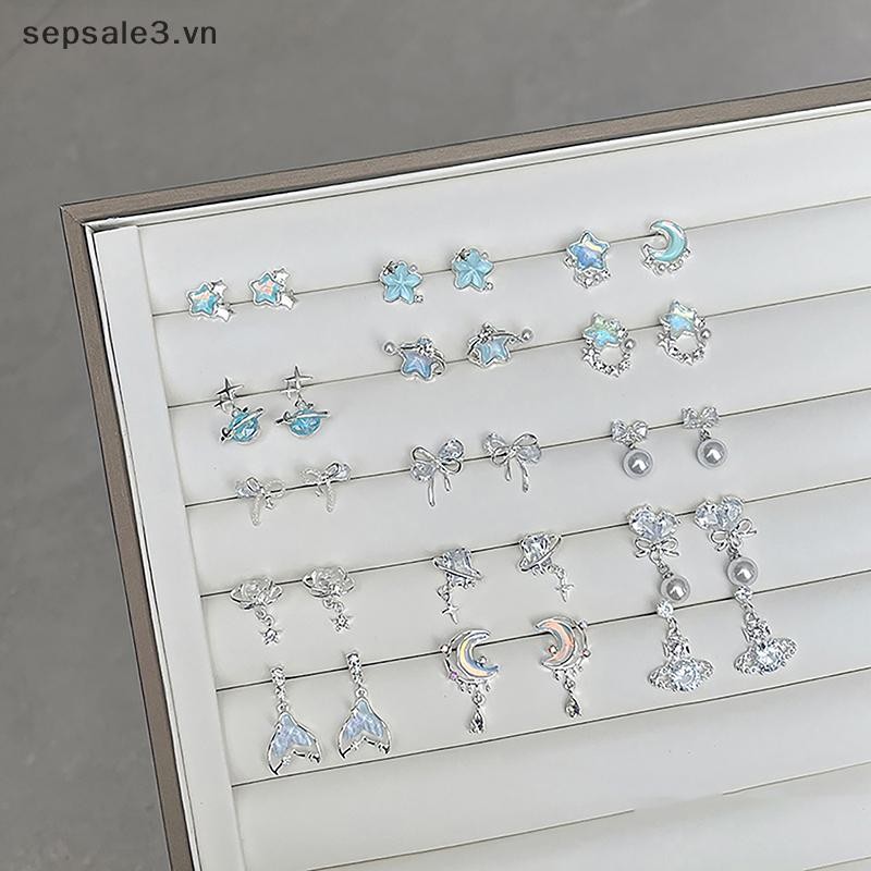 # Sepsale # 1 Đôi Bông tai hình ngôi sao Zircon xanh phong cách Hàn Quốc dành cho nữ Bông tai tính khí dễ thương ngọt ngào tinh tế Trang sức đám cưới.