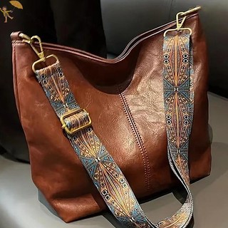 [Gou] Túi đeo vai thời trang nữ màu trơn cổ điển Công suất cao Đơn giản Dây đeo rộng Xô Túi đeo chéo VN