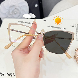 Kính Giả Cận Nữ ALOLA Mắt Kính Mắt Mèo Kim Loại Chông Tia UV Ánh Sáng Xanh Đổi Màu Khi Ra Nắng Cao Cấp