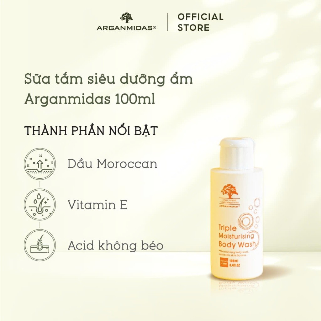 Ảnh Sữa tắm dưỡng trắng siêu dưỡng ẩm Arganmidas Thiên Nhiên Argan Oil Hữu Cơ làm sạch và sáng nuôi dưỡng da - 100ml 2