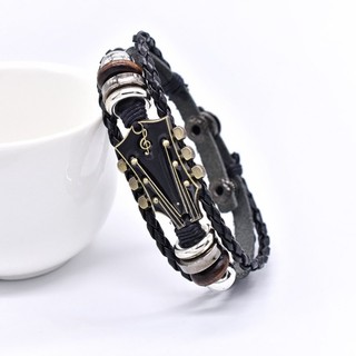 Vòng đeo tay đàn Guitar Jay Retro Punk Rock Dây đeo cổ tay bằng da có thể điều chỉnh cho những người yêu thích âm nhạc