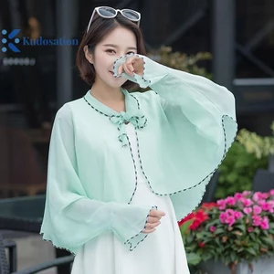 Kudosation Xuân Hè Voan Cổ Giả Quần Áo Khăn Choàng Ngoài Trời Cưỡi Hạt Điều In Chống Nắng Tay Áo Lụa Khăn Bọc