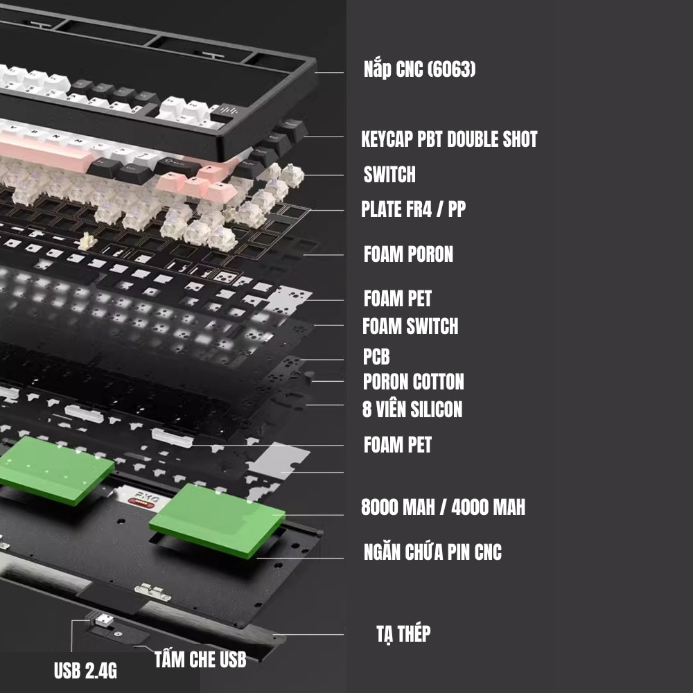 [HÀNG SẴN ] Bàn phím cơ không dây pmo wave 75 | Wave75 nhôm cnc , catch ball , led rgb , hotswap, keycap pbt double shot | BigBuy360 - bigbuy360.vn