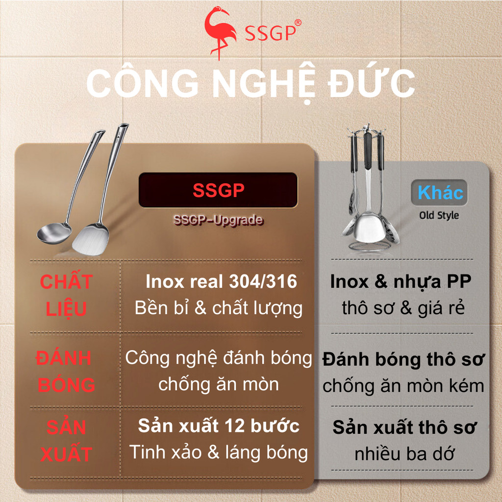 Vá lẩu inox 316L Classic của SSGP  SS11401 thìa canh, muỗng vá lẩu muôi canh horeca nhà hàng