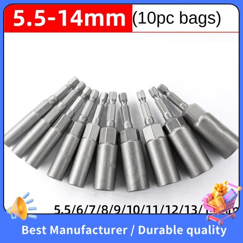 10 Cái 5.5mm-14mm Hex Ổ Cắm Tay Đầu Phun Đai Ốc Bộ Trình Điều Khiển Ổ Cắm Cờ Lê Bộ Cho Máy Khoan Điện Trình Điều Khiển Tác Động Tua Vít Điện Tay Cầm Dụng Cụ
