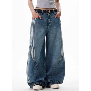 Gksss Quần Jean Nam American High Street Loose Casual Chất Lượng Cao Phong Cách Trung Tính Quần Jean Sọc Bên