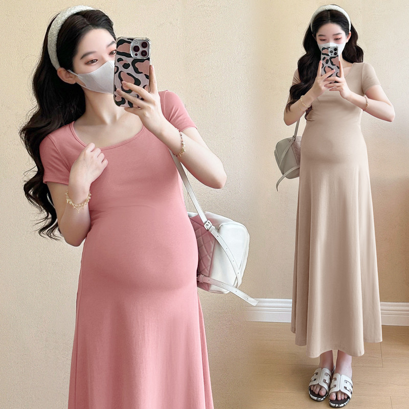 Trang phục bà bầu Mùa hè 2025 Sản phẩm mới Phiên bản Hàn Quốc Tính khí thời trang Slim-fit Slimmer Look Đầm bà bầu