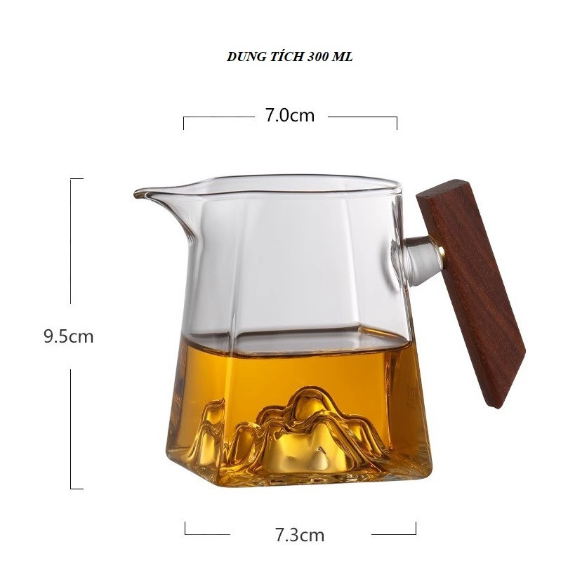 Tống chuyên trà thủy tinh chịu nhiệt Borosilicate cao cấp Tay Cầm Gỗ Dung Tích 300 ml