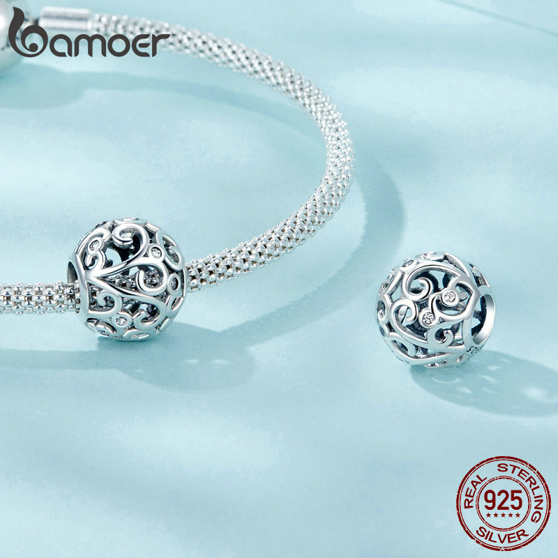 Bamoer 925 Sterling Sliver Charm Scroll Thiết Kế Kết Cấu Mặt Dây Chuyền Phụ Kiện Cho Vòng Tay Quà Tặng Cho Nữ Bé Gái