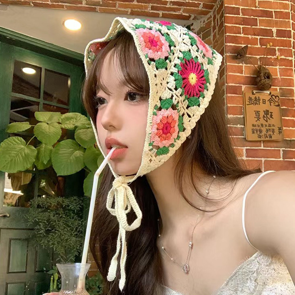 Băng đô phong cách mục vụ - Khăn quàng cổ tam giác rỗng dệt kim - Dâu tây, Hoa, Retro, Ngọt ngào, Dễ thương - Phụ kiện tóc cho nữ - Băng đô tóc Boho