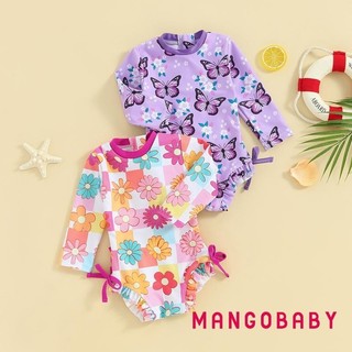 Mg-baby Girl 's Bikini Dài Tay Hoa In Hình Bướm Nơ Bơi Mùa Hè Tắm Đồ Bơi
