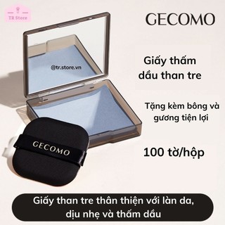 Giấy Thấm Dầu Gecomo 100 Tờ Than Tre Hoạt Tính - Kèm Hộp Gương & Bông Mút Tiện Lợi