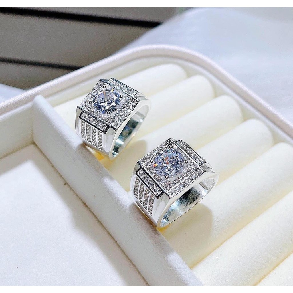 nhẫn đính đá hột chủ màu bạc