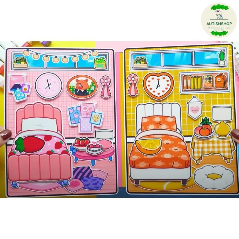 Đồ chơi giấy ngồi nhà búp bê bằng giấy montessori tocaboca life strauberry and Orange