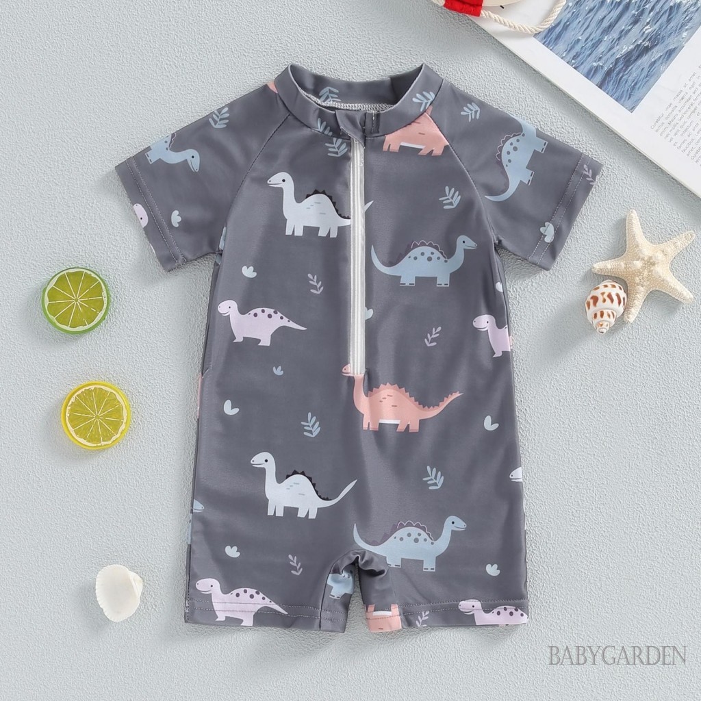 Baga-3 tuổi Đồ bơi khủng long cho bé trai cổ tròn nửa khóa kéo lên tay ngắn Rash Guard Đồ bơi Bộ đồ tắm cho trẻ sơ sinh