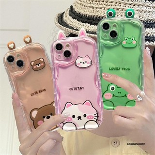 Vỏ tai mèo hình chú ếch 3D hoạt hình cho IPhone 13 12 11 Pro Max Mini 6 6S 7 8 Plus X XS XR XSMAX Vỏ điện thoại thời trang mềm hình gợn sóng trong suốt dễ thương