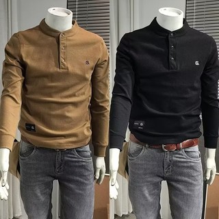 Chaogongfang essentials phong cách Hàn Quốc đơn giản thêu chữ cái dáng rộng giản dị áo sơ mi polo dài tay