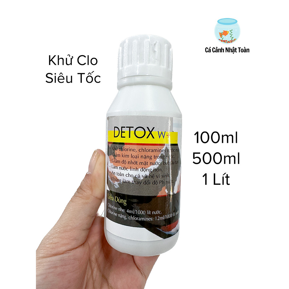 Dung dịch Khử Clo, phèn trong nước giếng, giúp trong sáng nước cho hồ cá cảnh Detox W+