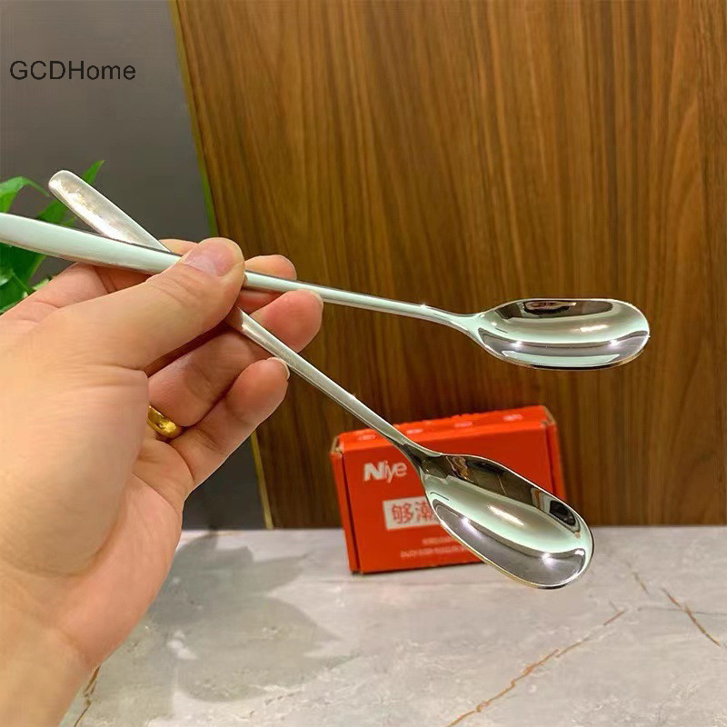 Gcdhome Thìa Inox Tay Cầm Dài Thìa Khuấy Hộ Gia Đình Thìa Gia Vị Trà Sữa Thìa Cà Phê Desseert Dụng Cụ Nhà Hàng Cung Cấp HOT