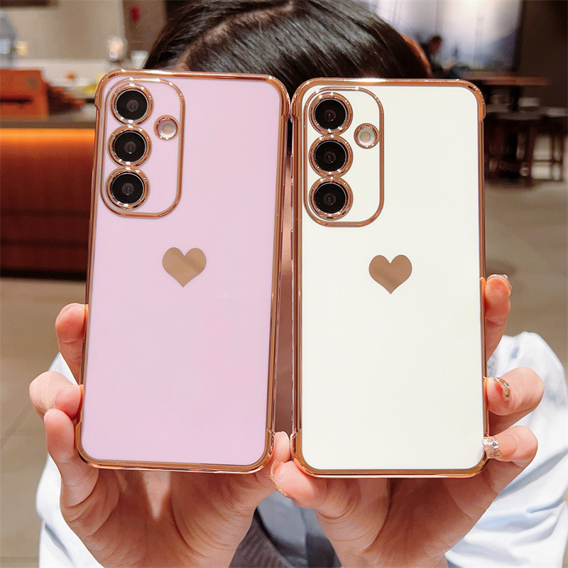 Ốp Mạ Sang Trọng Cho Samsung Galaxy S24 S23 S22 Ultra S23 Plus S21 S20 S23 FE Love Heart Side Pattern Vỏ Điện Thoại Chống Sốc