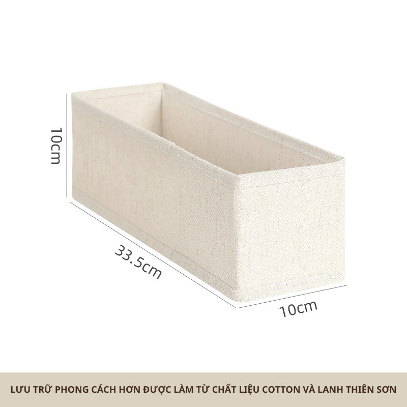 Hộp đựng đồ lót tất vớ, vải cotton và lanh Thiên Sơn, khung bảng nhựa PP, giặt được, KT 33.5*10*10cm Akii Home TD107