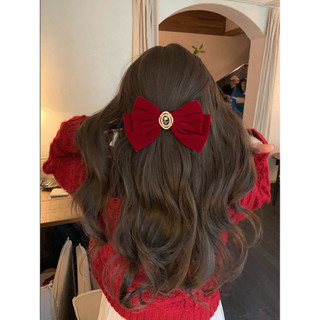 Kẹp Tóc Nơ Vải Nhung Họa Tiết Hoa Trà Phong Cách vintage Thời Trang Cho Nữ