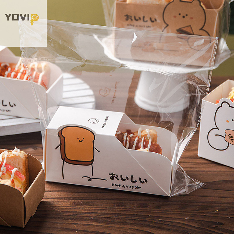 Yovip 10 Chiếc Hoạt Hình Gói Thực Phẩm Hộp Giấy Bánh Mì Nướng Sandwich Burger Bữa Sáng Takeaway Bento Dùng Một Lần Hộp Đóng Gói Nhà Hàng VN