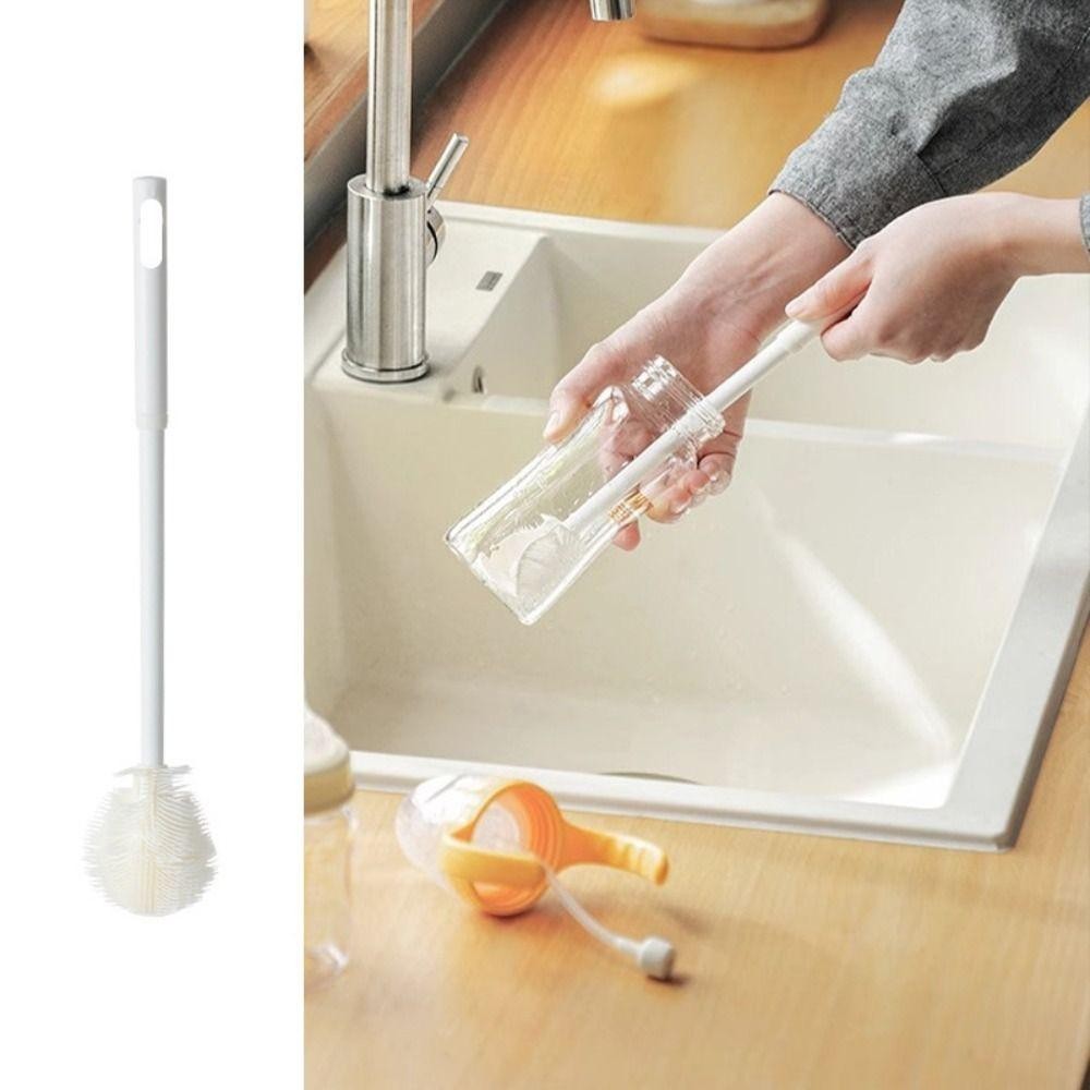 Máy làm sạch kính, bàn chải cốc tay cầm dài, bàn chải gấp silicon, đầu làm sạch chai nước uống
