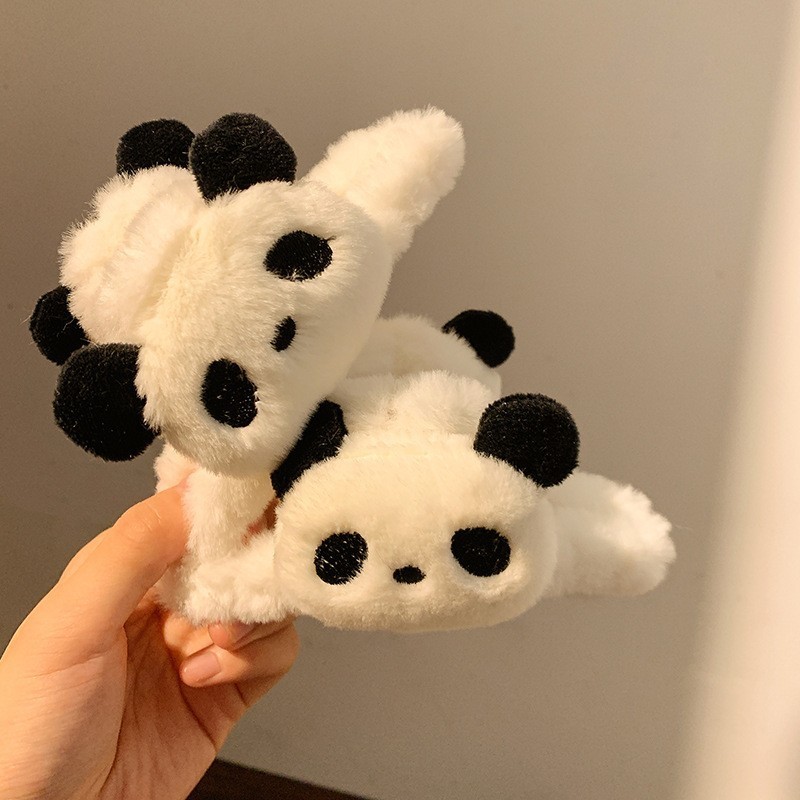 Kẹp Tóc Phủ Lông Nhung Gấu Trúc Trắng Cỡ Lớn 14cm Dễ Thương Phong Cách Hàn Quốc Phụ Kiện Tóc Empoli