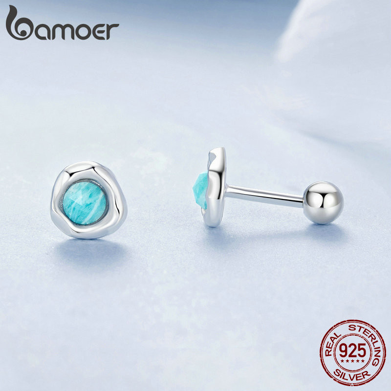 Bamoer 925 Sterling Sliver Bông Tai Thiết Kế Amazonite Trang Sức Quà Tặng Cho Nữ