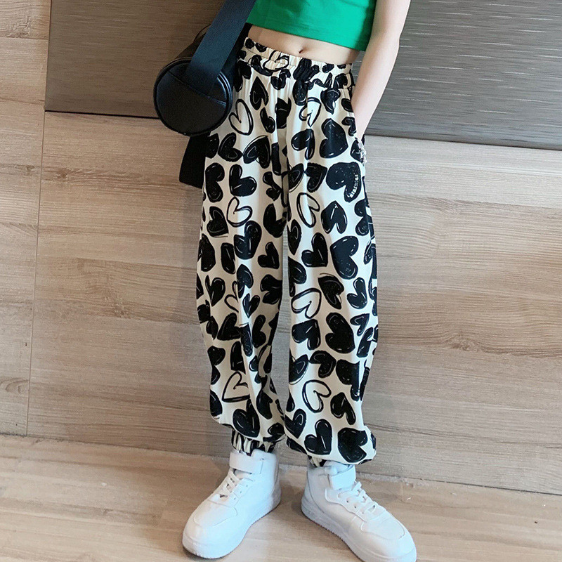 Quần Áo Mùa Hè Bé Gái Phong Cách Mỏng Quần Chống Muỗi Phong Cách Mới In Hình Tình Yêu Quần Hậu Cung Trung Bình Lớn Trẻ Em Quần Bé Gái Quần Dài 90-160 Size VG4O
