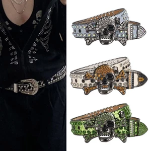 Dây đai thắt lưng GODD Steampunk có khóa đầu lâu kim cương cho phụ nữ Cô gái Full Sequins Dây thắt lưng cho giới hâm mộ thời trang