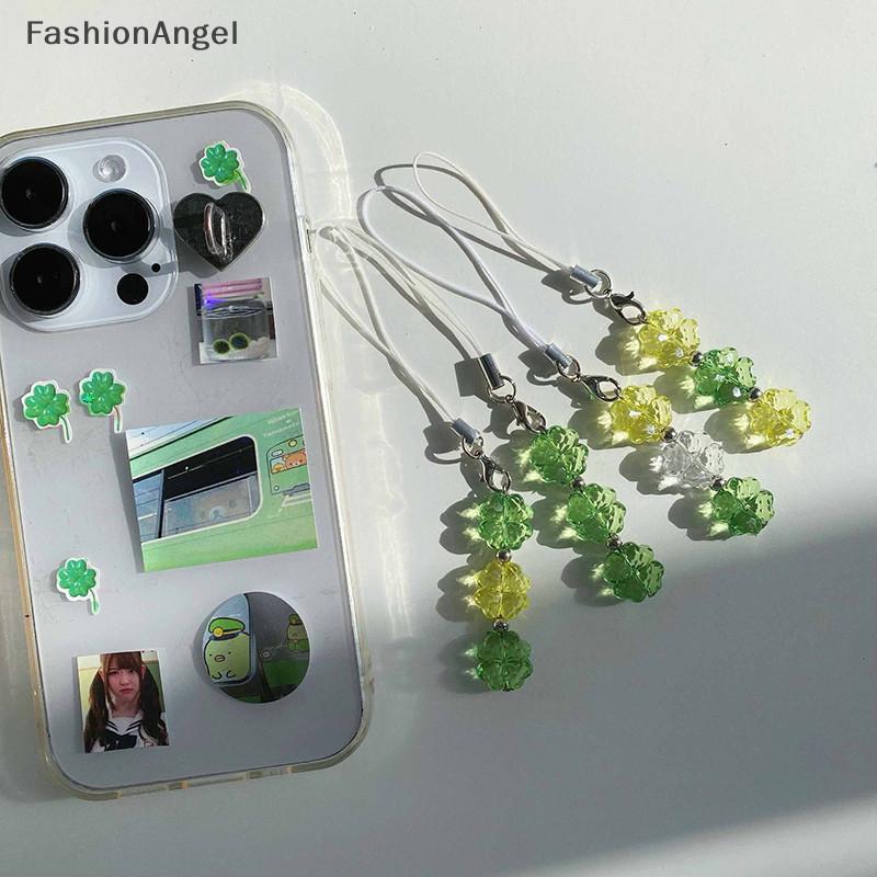 Fashionangel Handmade Đính Hạt Dây Xích Điện Thoại Bốn Lá Cỏ Ba Lá Điện Thoại Nhiều Màu Sắc Móc Khóa CCD Mặt Dây Chuyền Điện Thoại Di Động Quyến Rũ Phụ Kiện Treo Trang Trí TH