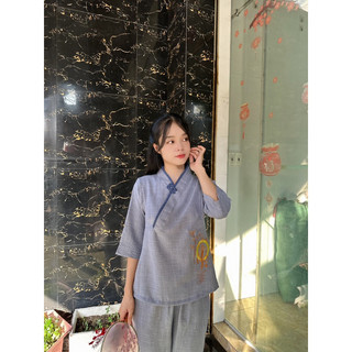 set pháp phục đính nút sò thêu chữ mẹ, thời trang phật tử nữ đi chùa