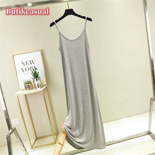 Phụ Nữ Modal Váy Không Tay Mỏng Trơn Thoải Mái Thường Ngày Loungewear Mùa Hè 2025 Cổ Tròn Dài Đầm Size Lớn Vừa Đầm