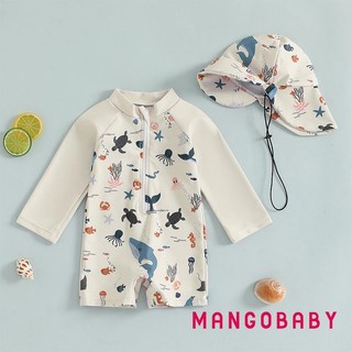 Mg-kids Bé Trai Dài Tay Đồ Bơi Thường Ngày In Hình Động Vật Hàng Hải Dây Kéo Rash Guard Đồ Bơi Và Mũ Đi Biển Bộ Đồ Tắm