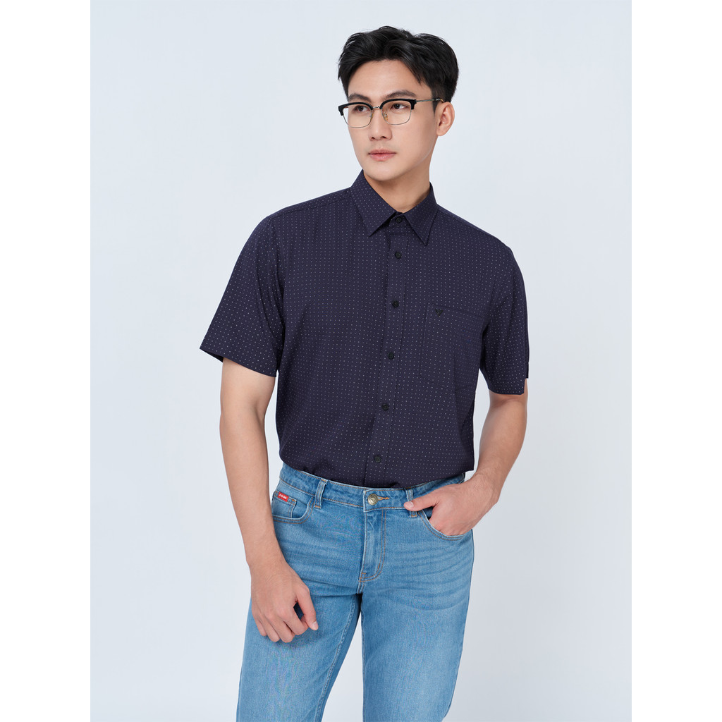 Sơ mi ngắn tay vạt tròn VIETTIEN vải sợi tre phom REGULAR VT00000319