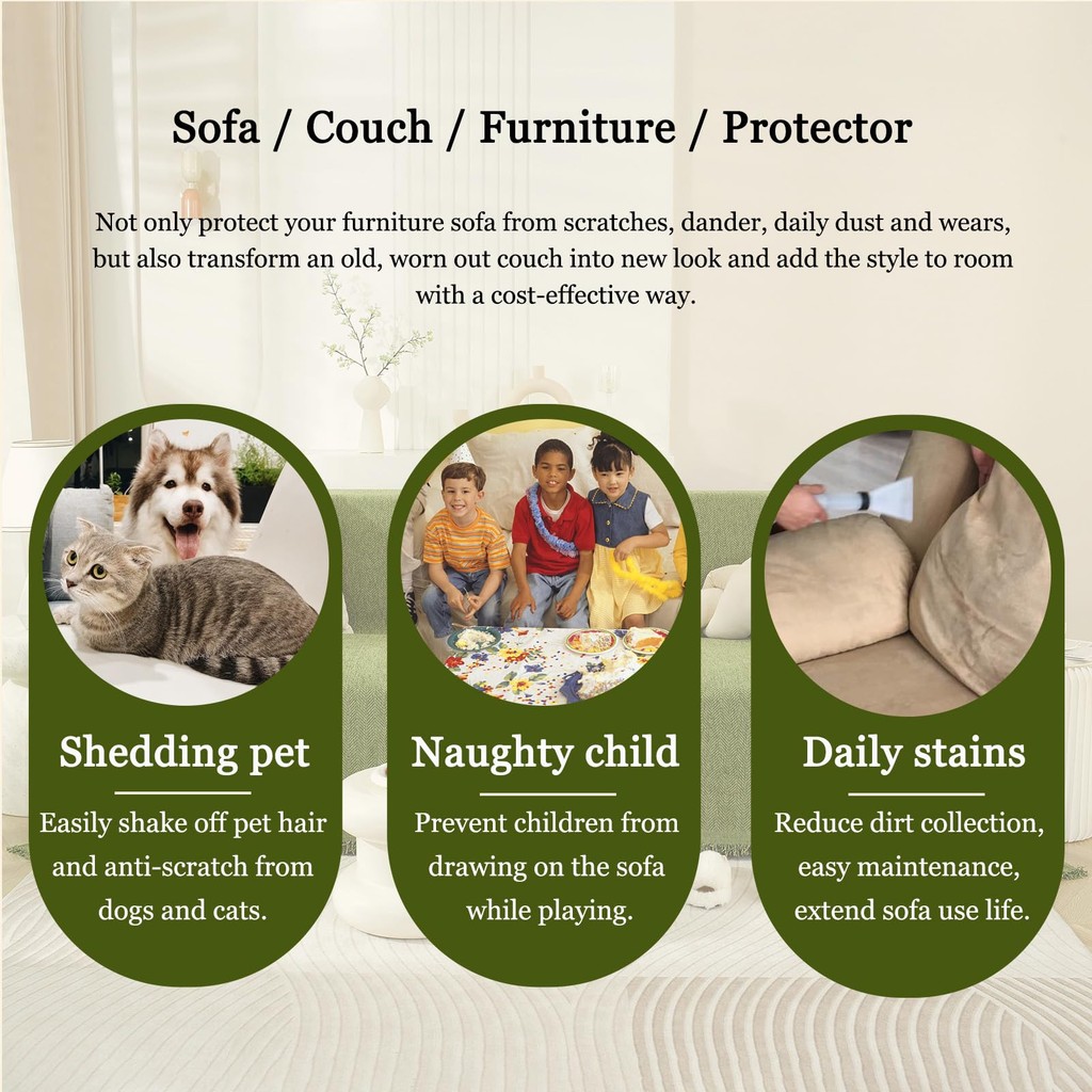 Vỏ Sofa Chenille Màu Trơn, Vỏ Sofa 2 Và 3 Chỗ, Chăn Sofa Đa Năng Chống Trơn Trượt