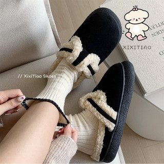 Xixitiao2024 Phong Cách Mới Thời Trang Phong Cách Retro Lông Cừu Birkenstock Giày Thu Đông Ấm Áp Trong Nhà Thoải Mái Đế Mềm Confinement Giày Cotton Nữ