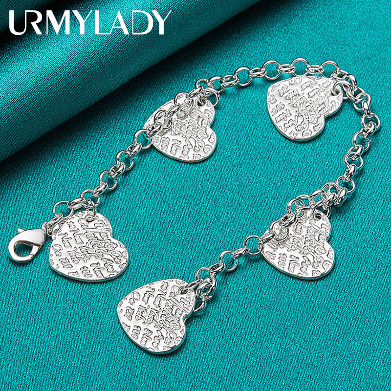 URMYLADY Bạc 925 Năm Trái Tim Mặt Dây Chuyền Vòng Tay Nữ Cưới Thời Trang Quyến Rũ Trang Sức