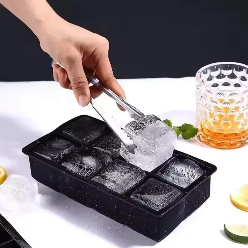 Hộp khuôn khay đá lớn 4 / 6 / 8 - Khuôn khay vuông bằng silicon - Mẫu máy làm đá viên tự làm Bar Pub Wine Ice Blocks - Khuôn làm đá lưới vuông - Phụ kiện quầy Bar nhà bếp
