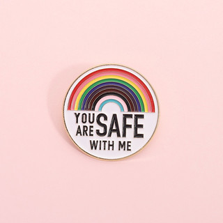 'Bạn An toàn với tôi 'LGBT Rainbow Men Trâm Cài Cá Tính Sáng Tạo Vòng Kim Loại Huy Hiệu Pin Ba Lô Phụ Kiện Quần Áo Quà Tặng Cho Bạn Bè