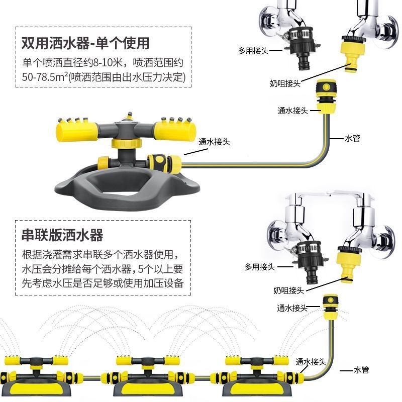 Tưới nước tự động 360° Dụng cụ tưới vườn xoay Vòi phun nước làm mát