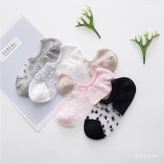 Vớ lụa mỏng cho phụ nữ mùa xuân và mùa hè, vớ lụa chấm bi miệng nông không lộ